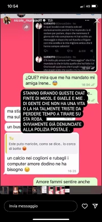 Screen delle chat fake di Nicole Murgia