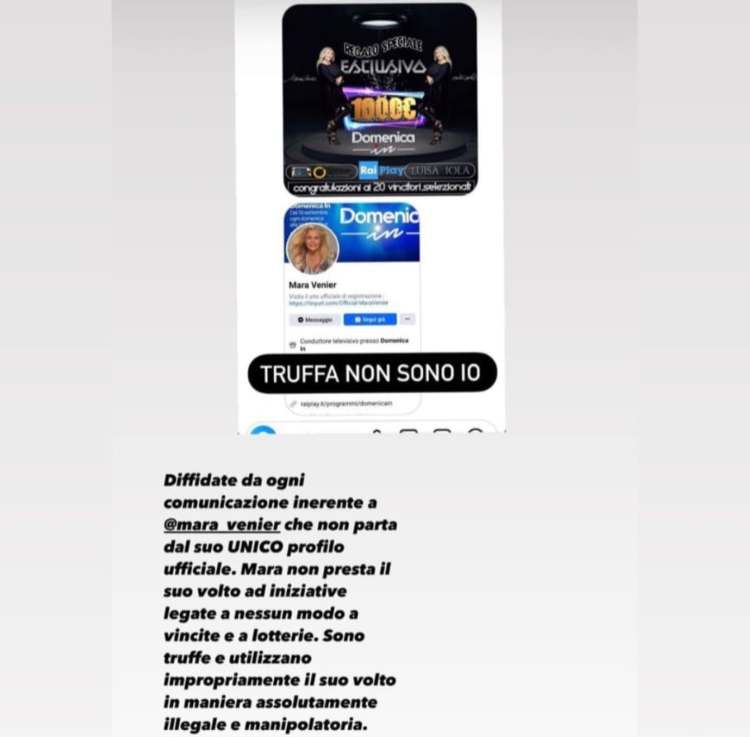 Mara Venier avvisa i follower della truffa social a suo nome