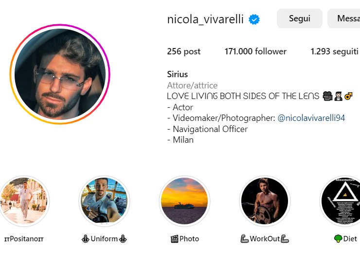 Il profilo IG di Nicola Vivarelli alias Sirius