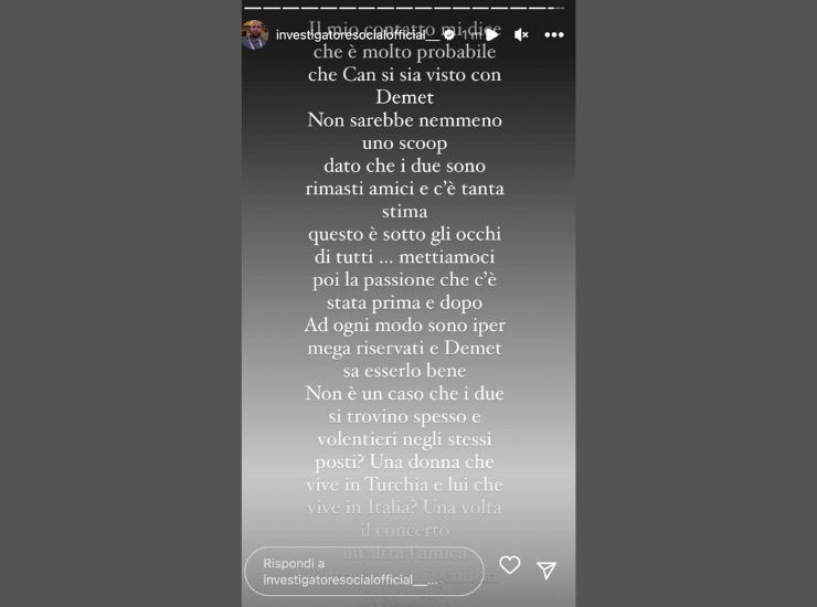Storia Instagram su gossip su Can e Demet