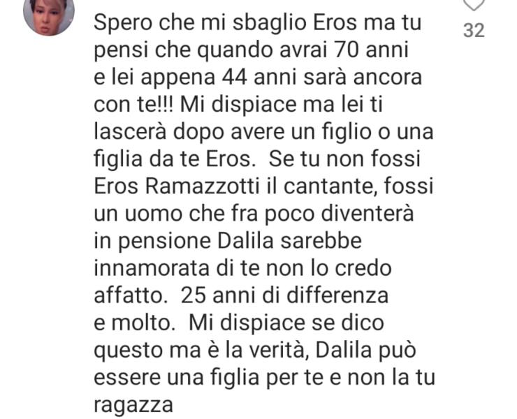 Commento al post di Eros Ramazzotti