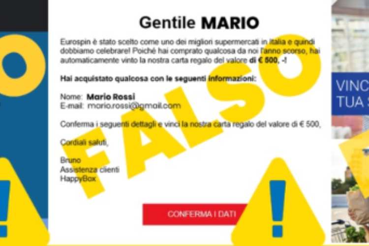 Esempio messaggio falso Eurospin