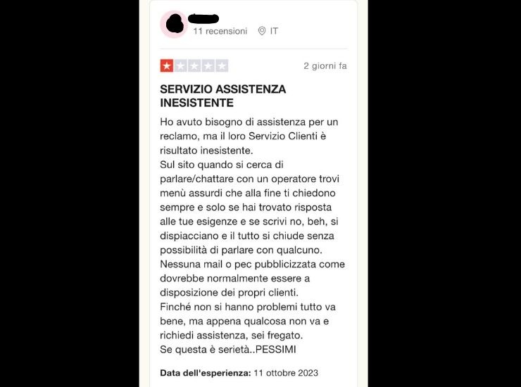 Recensione utente assistenza Amazon