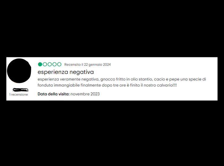 Recensione negativa sul ristorante di Borghese a Milano