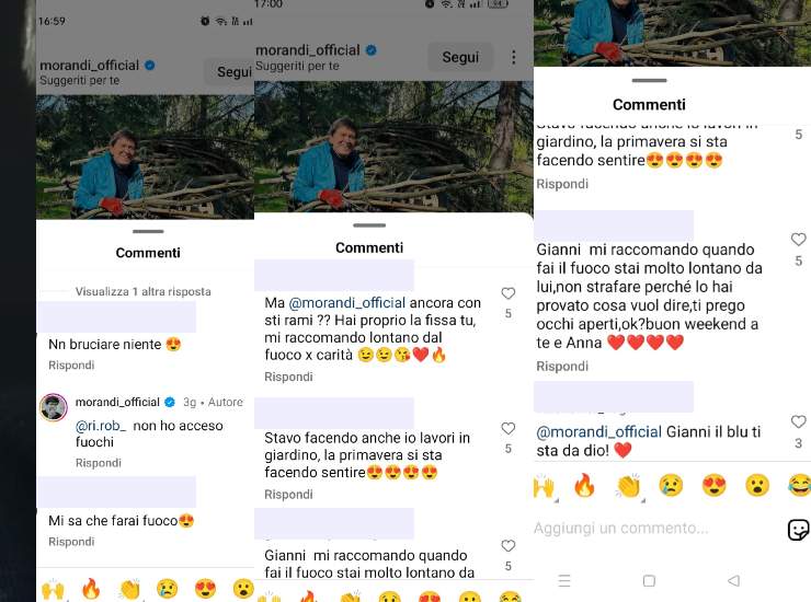 Gianni Morandi, i commenti al post (Instagram) - belligea.it